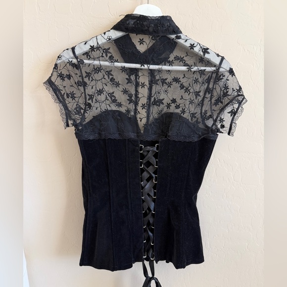 Tripp NYC 90s Y2K Black Lace Collared Corset Top Medium - Picture 10 of 16
